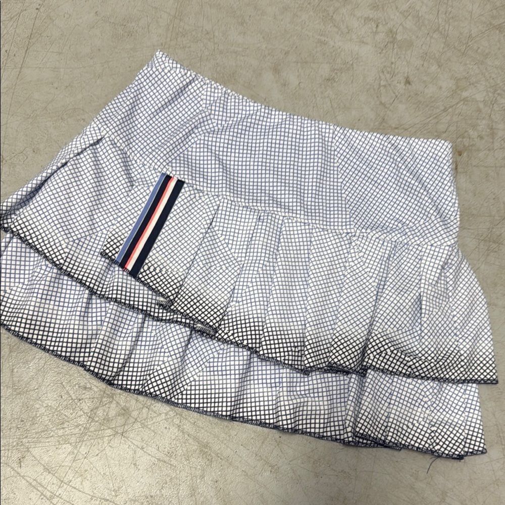 Lucky in Love White Blue Pattern Mini Athletic Skirt NWOT - Size Medium
